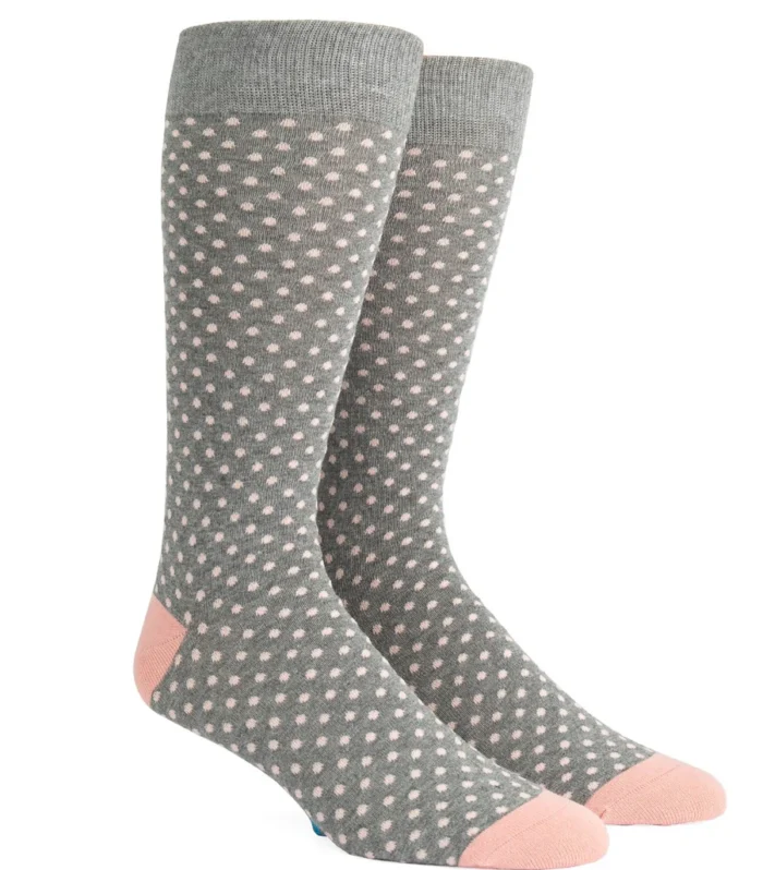 Pindot Black Dress Socks - Soft Grey
